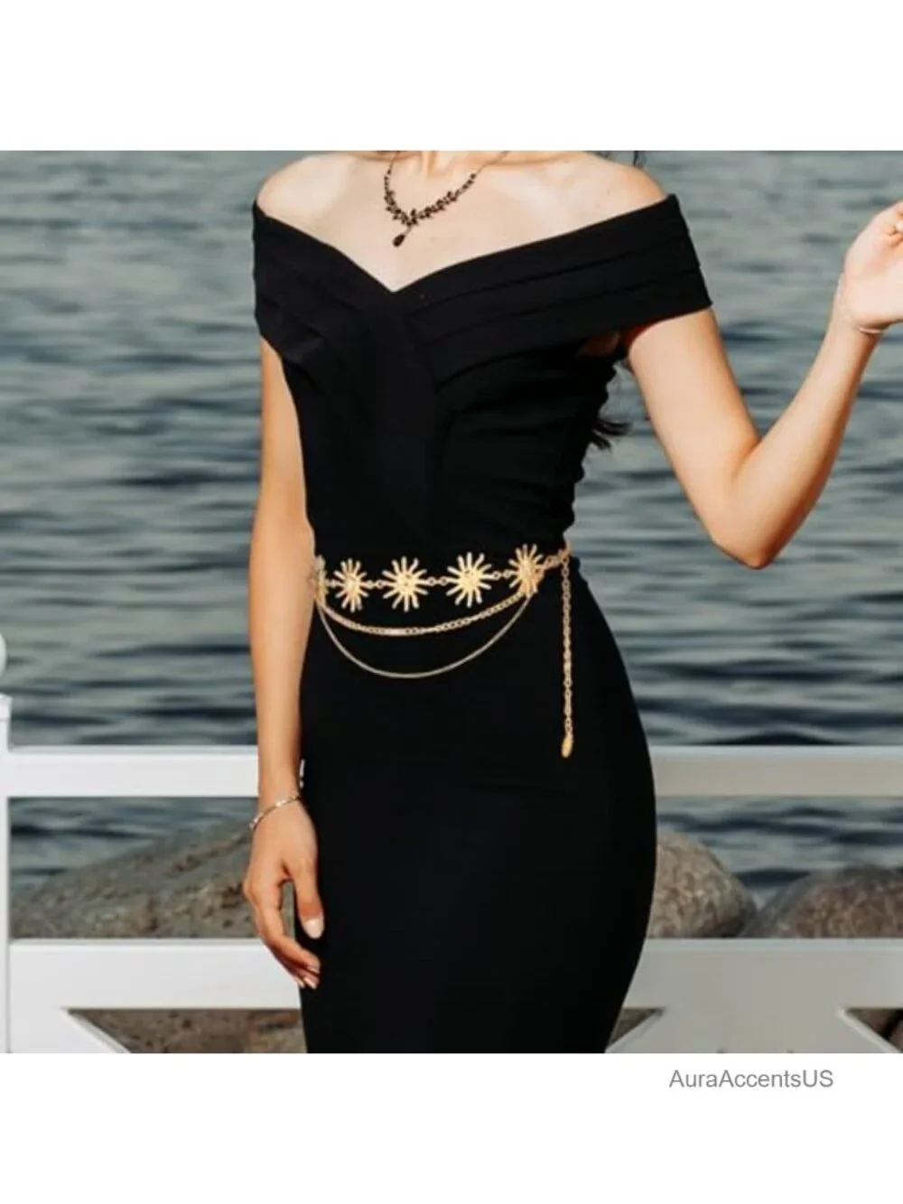 Multilayer Metal Waist Chain Belt with Sun Charm